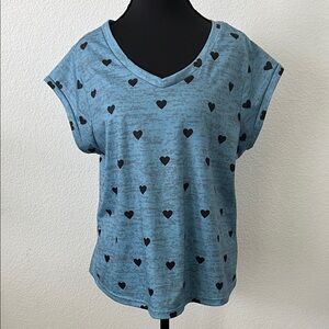 SHEIN Blue Heart Pattern Short Sleeve Tee